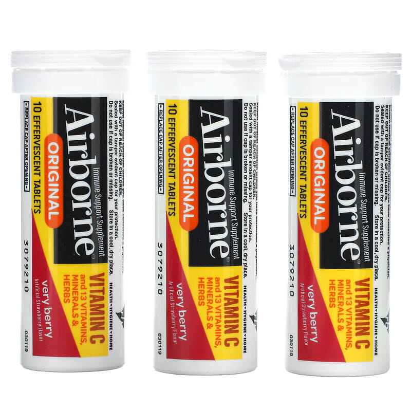 AirBorne, Immune Support Supplement, Very Berry, 3 Tubes, 10 Effervescent Tablets Each 647865963790