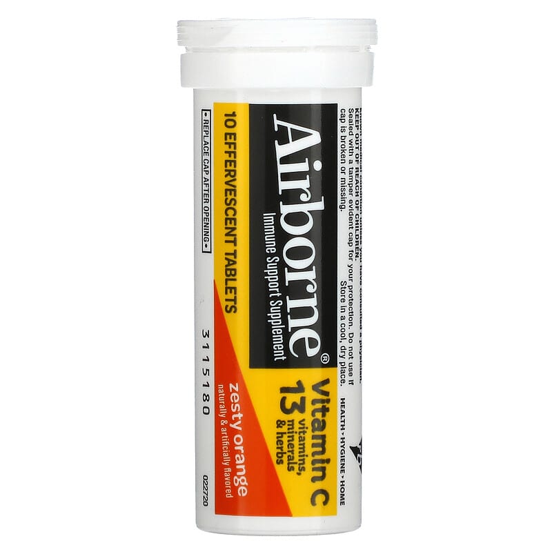 AirBorne, Immune Support Supplement, Zesty Orange, 10 Effervescent Tablets 647865100010