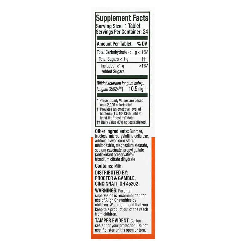 Align Probiotics, 24/7 Digestive Support, Banana Strawberry, 24 Chewable Tablets 37000961680