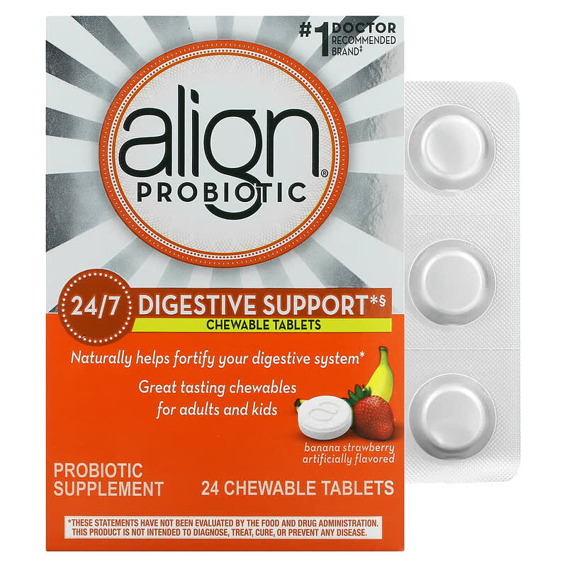 Align Probiotics 24/7 Digestive Support Banana Strawberry 24 Chewable Tablets 37000961680