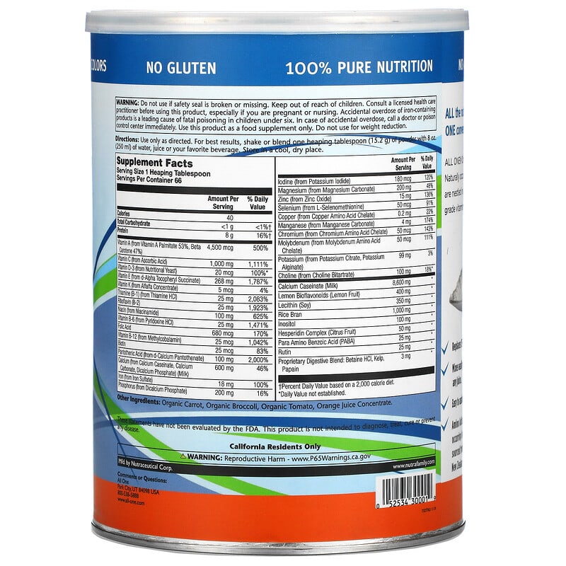 All One, Nutritech, Original Formula, Multiple Vitamin & Mineral Powder, Unflavored, 2.2 lbs (1,000 g) 52534300019