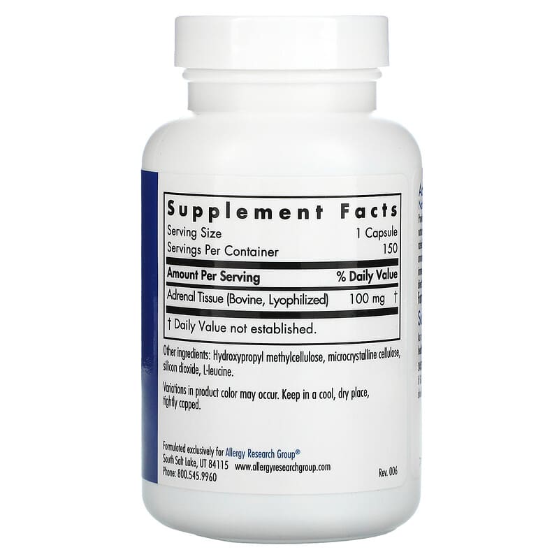 Allergy Research Group, Adrenal, Natural Glandular, 150 Vegicaps 713947704619