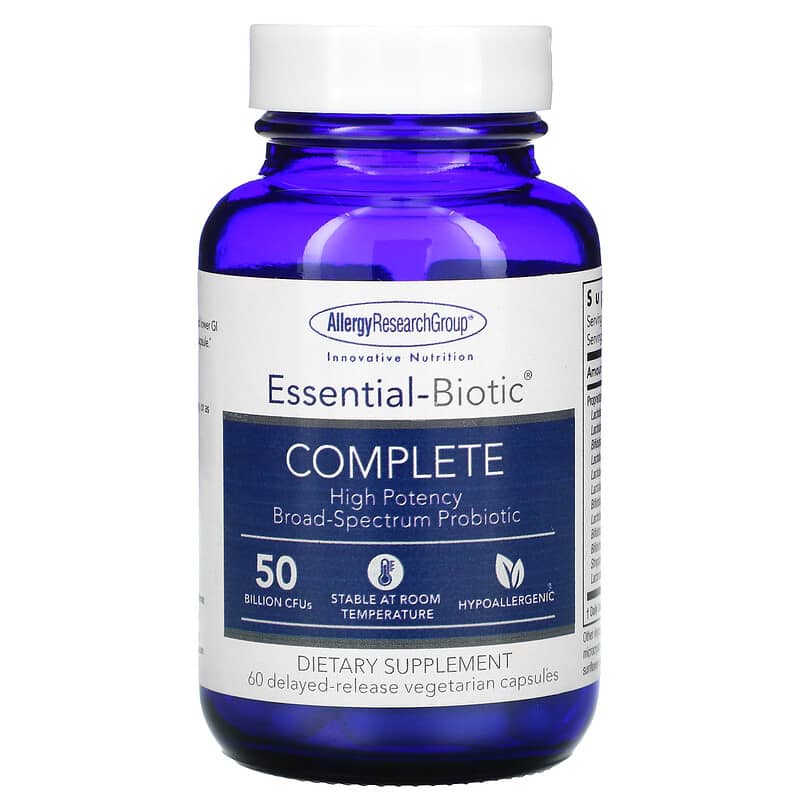 Allergy Research Group Essential-Biotic Complete 50 Billion CFUs 60 Delayed-Release Vegetarian Capsules 713947773004