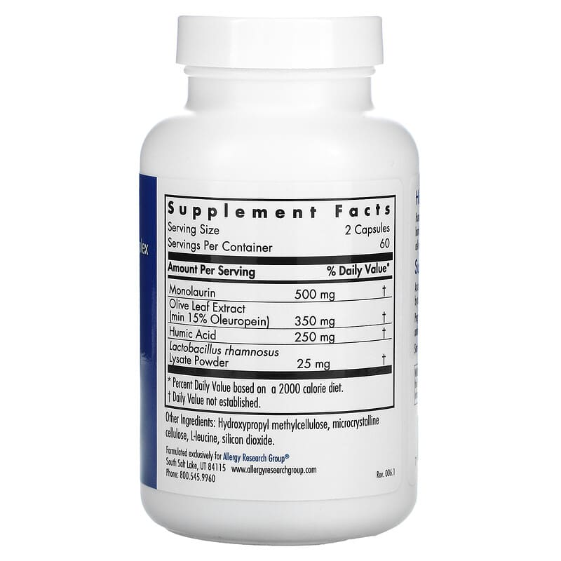Allergy Research Group, Humic-Monolaurin Complex, 120 Vegetarian Capsules 713947767201