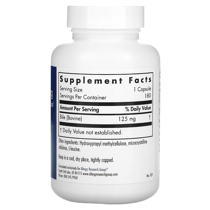 Allergy Research Group, Ox Bile, 125 mg, 180 Vegicaps 713947763708