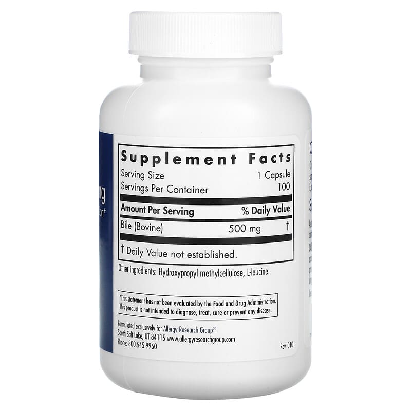 Allergy Research Group, Ox Bile, 500 mg, 100 Vegicaps 713947708501