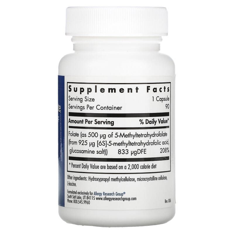 Allergy Research Group, QuatreActiv Folate, 4th Generation 5-MTHF, 90 Vegetarian Capsules 713947765306