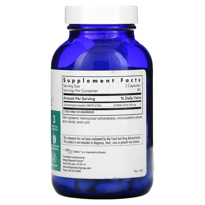 Allergy Research Group, Saccharomyces Boulardii, Friendly Probiotic Yeast, 120 Vegetarian Capsules 713947772304