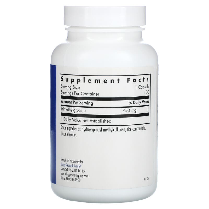 Allergy Research Group, TMG Trimethylglycine, 100 Vegetarian Capsules 713947732308