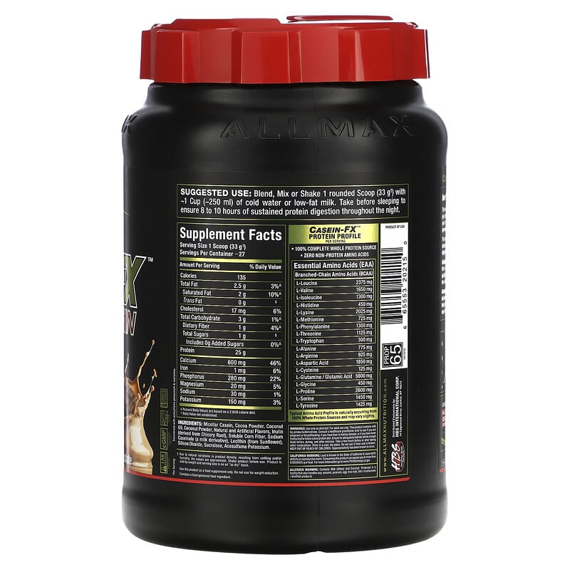 ALLMAX, CaseinFX, 100% Casein Micellar Protein, Chocolate, 2 lbs (907 g) 665553202150