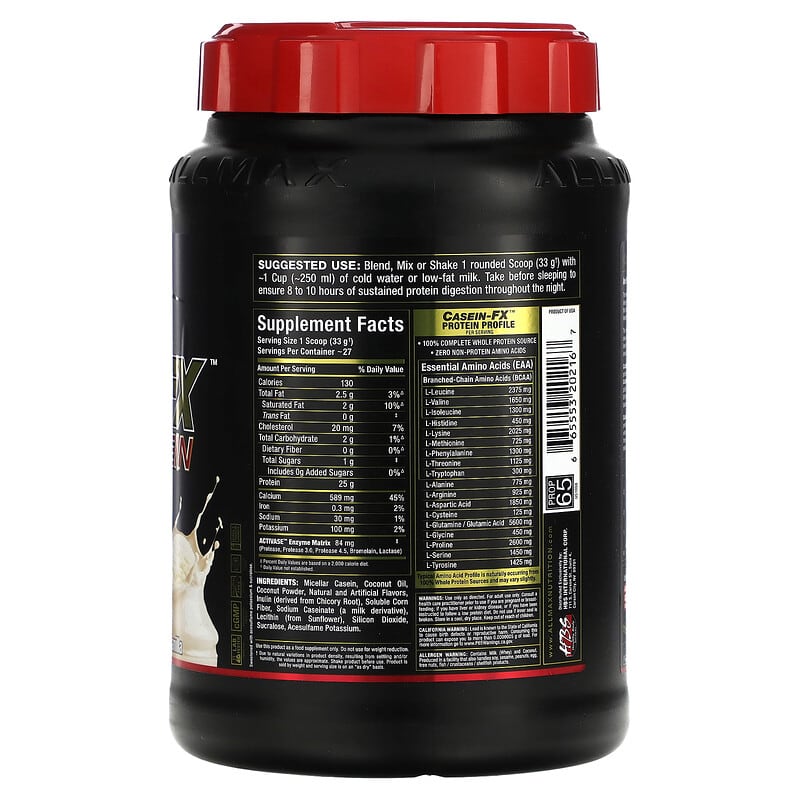 ALLMAX, CaseinFX, 100% Casein Micellar Protein, Vanilla, 2 lbs. (907 g) 665553202167