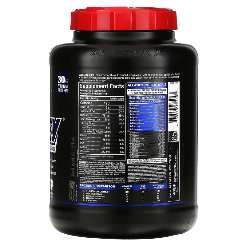 ALLMAX, Classic AllWhey, 100% Whey Protein, Chocolate Peanut Butter, 5 lbs (2.27 kg) 665553225197