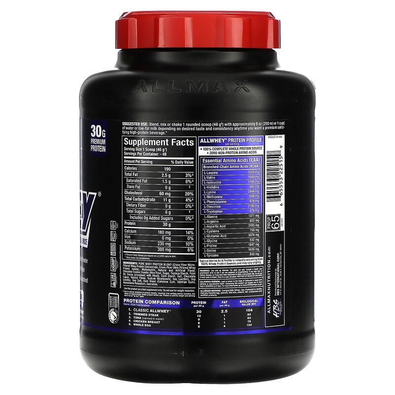 ALLMAX, Classic AllWhey, 100% Whey Protein Source, Cookies & Cream, 5 lbs. (2.27 kg) 665553225159
