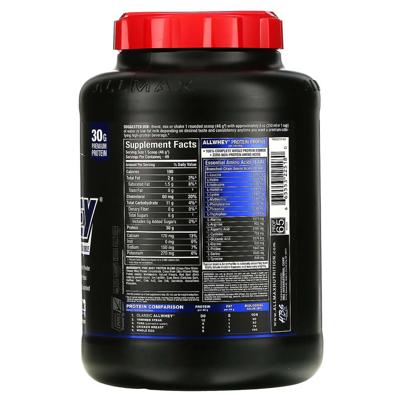 ALLMAX, Classic AllWhey, 100% Whey Protein, Strawberry, 5 lbs (2.27 kg) 665553225180