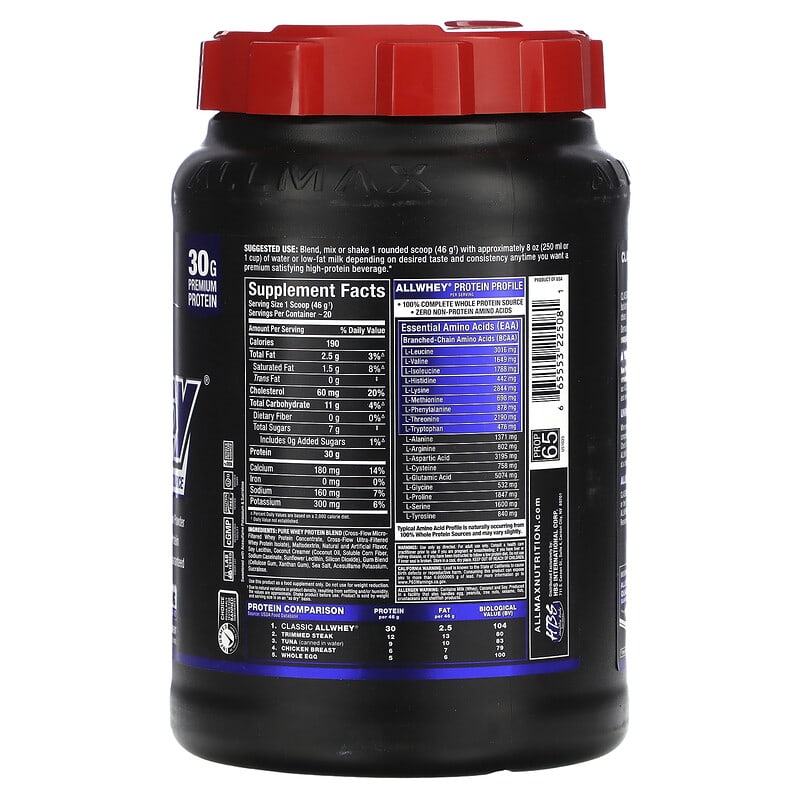 ALLMAX, Classic AllWhey, 100% Whey Protein, Vanilla, 2 lbs (907 g) 665553225081