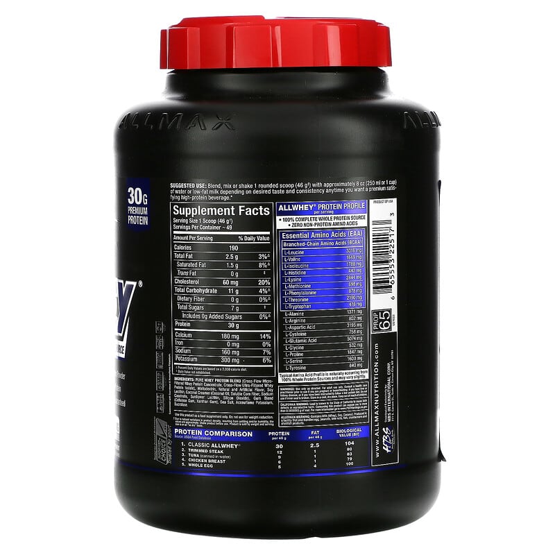 ALLMAX, Classic AllWhey, 100% Whey Protein, Vanilla, 5 lbs (2.27 kg) 665553225173