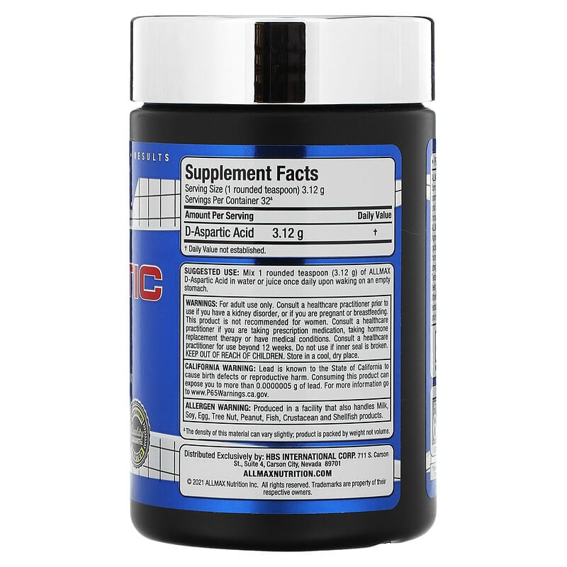ALLMAX, D-Aspartic Acid, 3.53 oz (100 g) 665553202112