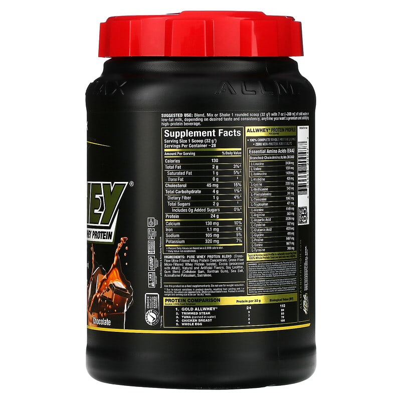 ALLMAX, Gold AllWhey, 100% Premium Whey Protein, Chocolate, 2 lbs (907 g) 665553200477