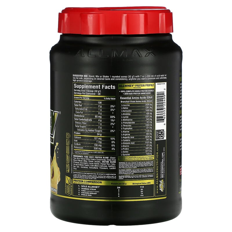 ALLMAX, Gold AllWhey, 100% Premium Whey Protein, Chocolate Peanut Butter, 2 lbs (907 g) 665553224992