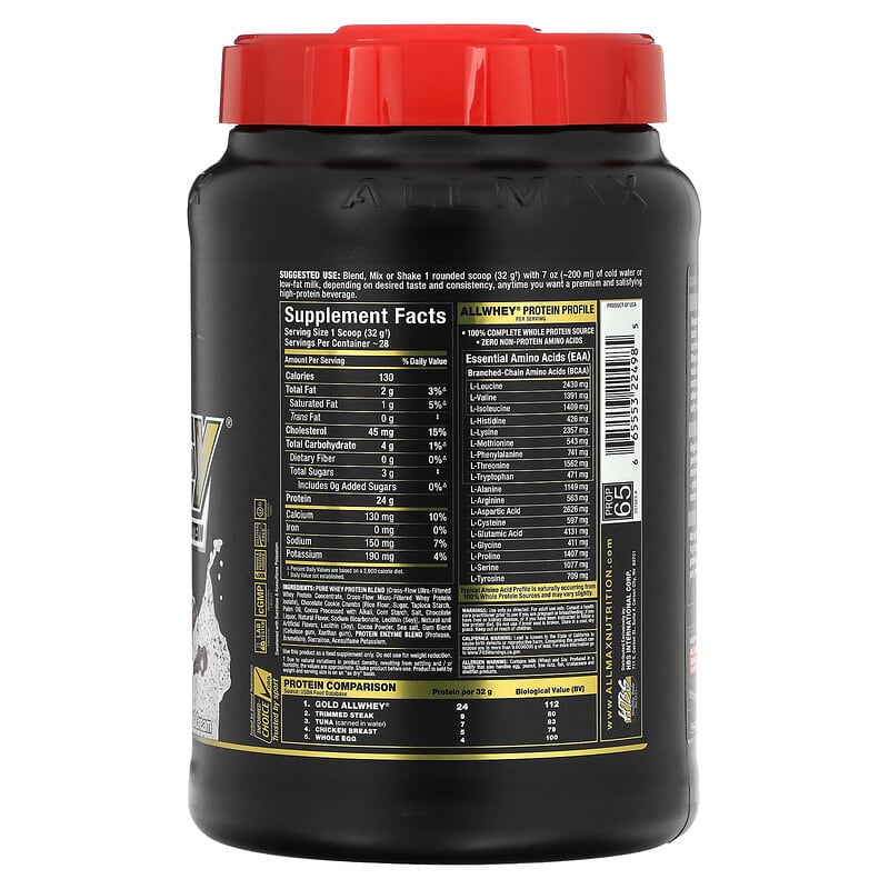 ALLMAX, Gold AllWhey, 100% Premium Whey Protein, Cookies & Cream, 32 oz (907 g) 665553224985
