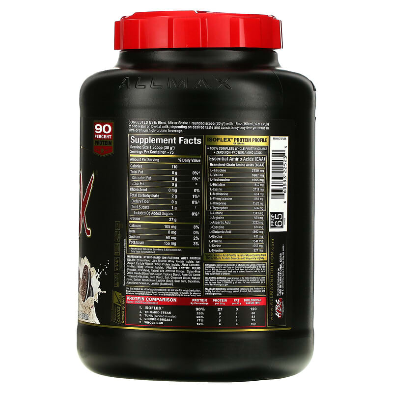 ALLMAX, Isoflex, Pure Whey Protein Isolate, Cookies & Cream, 5 lb (2.27 kg) 665553225234
