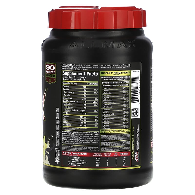 ALLMAX, Isoflex, Pure Whey Protein Isolate, Vanilla, 2 lbs (907 g) 665553121222