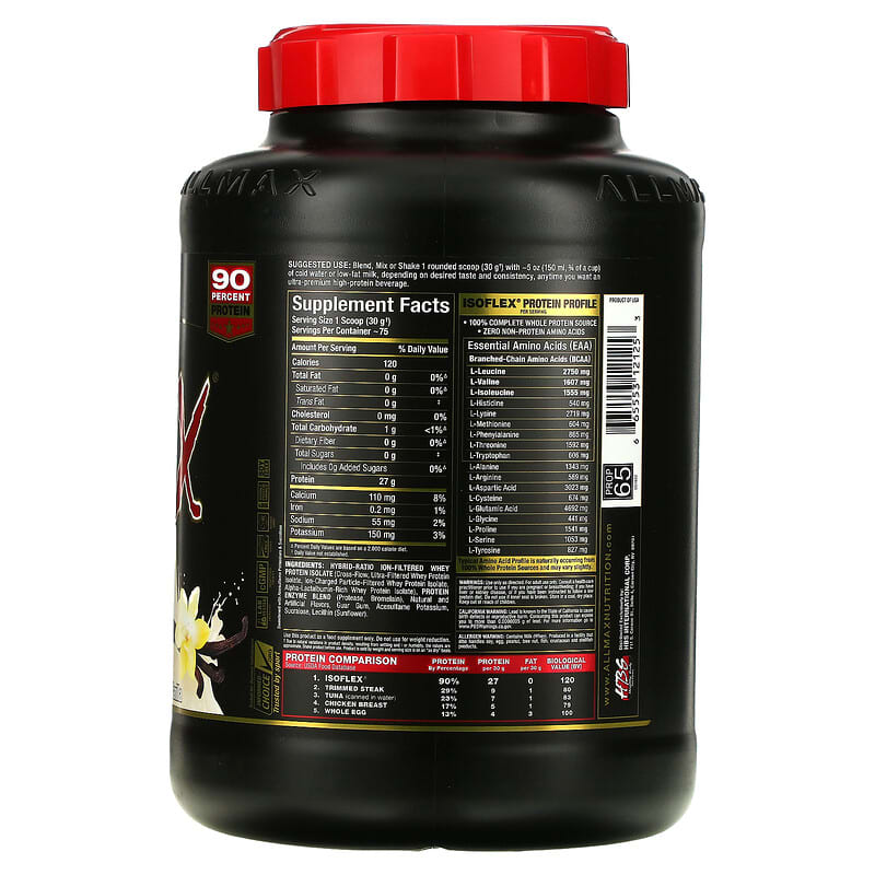 ALLMAX, Isoflex, Pure Whey Protein Isolate, Vanilla, 5 lbs (2.27 kg) 665553121253