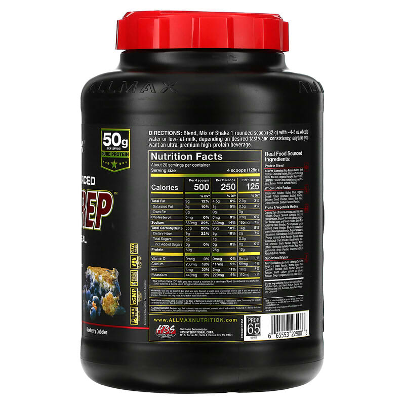ALLMAX, Real Food Sourced Meal Prep, All-in-One Meal, Blueberry Cobbler, 5.6 lbs (2.54 kg) 665553229003
