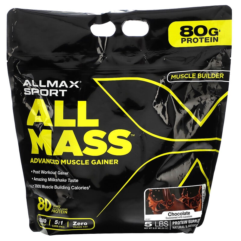 ALLMAX Sport All Mass Advanced Muscle Gainer Chocolate 5 lbs 2.27 kg (80 oz) 665553229263