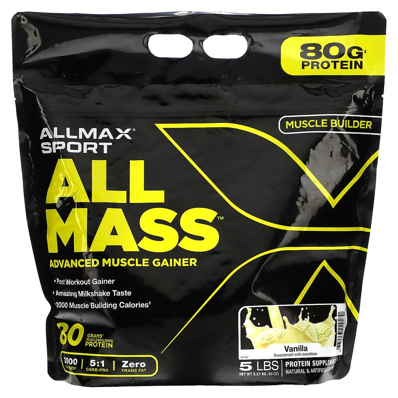 ALLMAX Sport All Mass Advanced Muscle Gainer Vanilla 5 lbs 2.27 kg (80 oz) 665553229270
