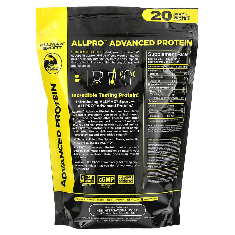 ALLMAX, Sport, ALLPRO Advanced Protein, Vanilla, 1.5 lbs (680 g) 665553229676