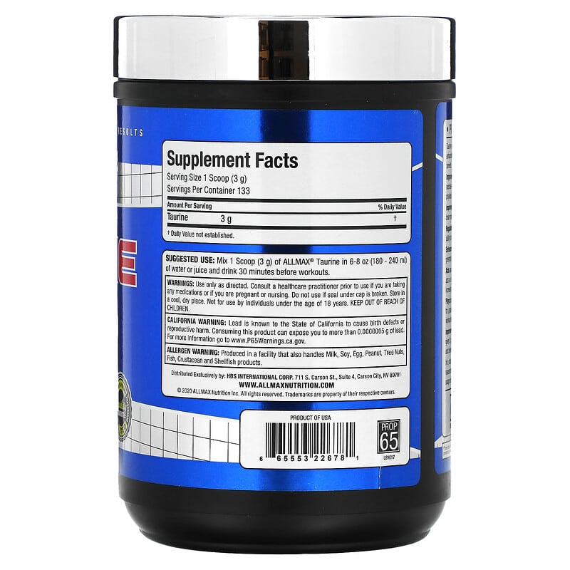 ALLMAX, Taurine, Unflavored, 3 g, 14.11 oz (400 g) 665553226781