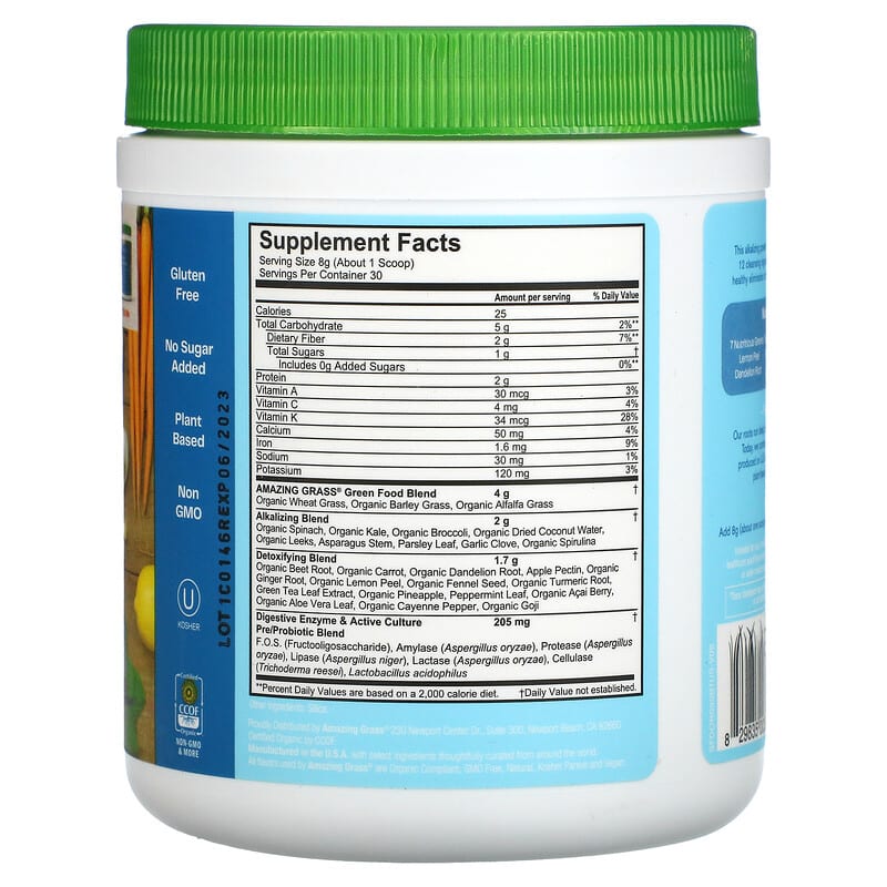 Amazing Grass, Green Blend, Alkalize & Detox, 8.5 oz (240 g) 829835003501