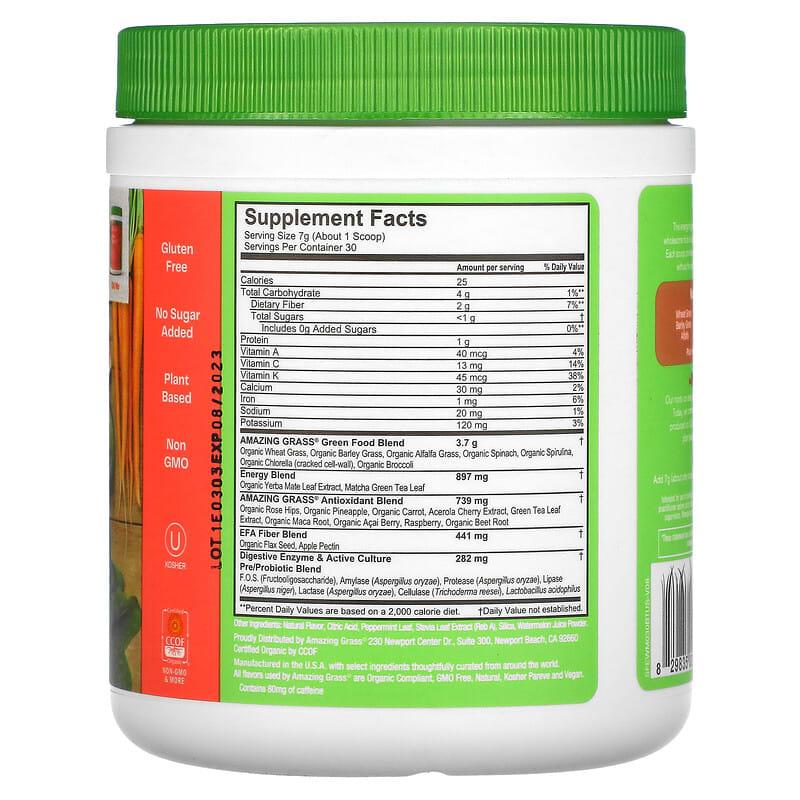 Amazing Grass, Green Blend, Energy, Watermelon, 7.4 oz (210 g) 829835001668