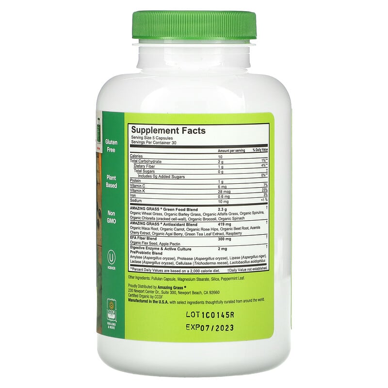 Amazing Grass, Greens Blend, The Original, 150 Capsules 829835932009