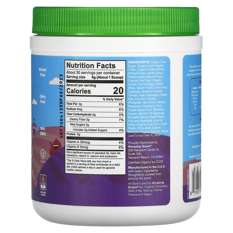 Amazing Grass, Kidz Superfood Blend, Berry Blast, 6.35 oz (180 g) 829835000333
