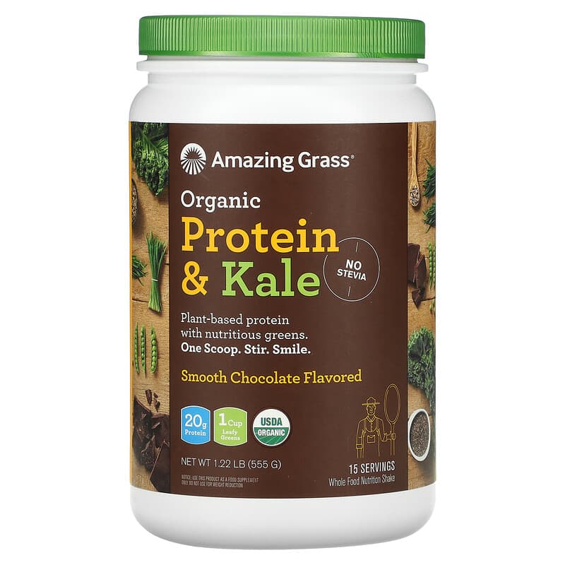 Amazing Grass Organic Protein & Kale Powder Smooth Chocolate 1.22 lb (555 g) 829835006328