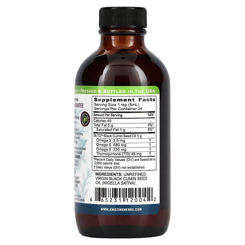 Amazing Herbs, Black Seed, 100% Pure Cold-Pressed Black Cumin Seed Oil, 4 fl oz (120 ml) 665231120042