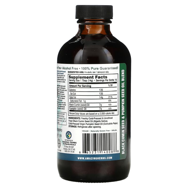 Amazing Herbs, Black Seed Oil Blend with Pure Cold-Pressed Pumpkin Seed Oil, 8 fl oz (240 ml) 665231140088