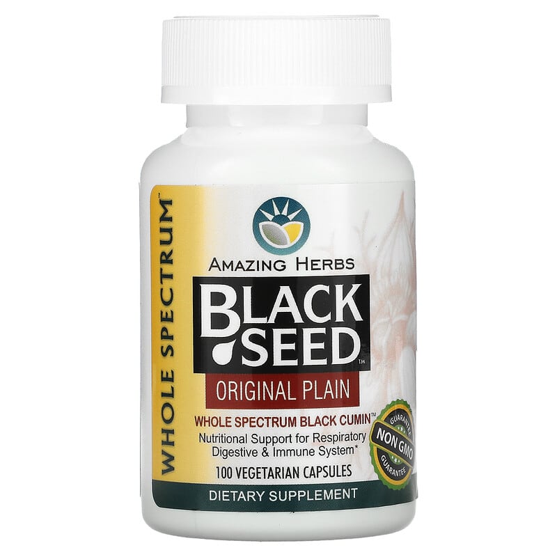 Amazing Herbs Black Seed Original Plain 100 Vegetarian Capsules 665231021004