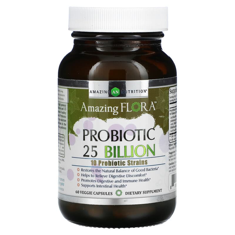 Amazing Nutrition Amazing Flora Probiotic 25 Billion CFU 60 Veggie Capsules 810180024105