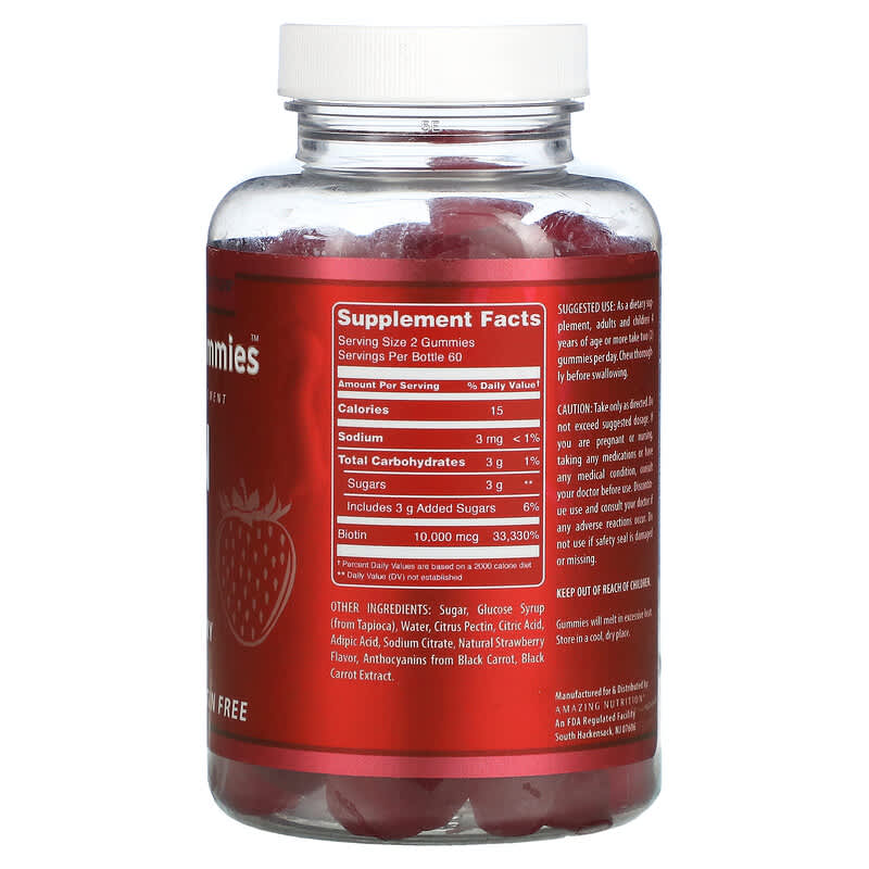 Amazing Nutrition, Amazing Gummies, Biotin, Strawberry, 120 Gummies 810180026536