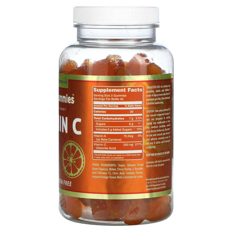 Amazing Nutrition, Amazing Gummies, Vitamin C, Orange, 120 Gummies 810180026482