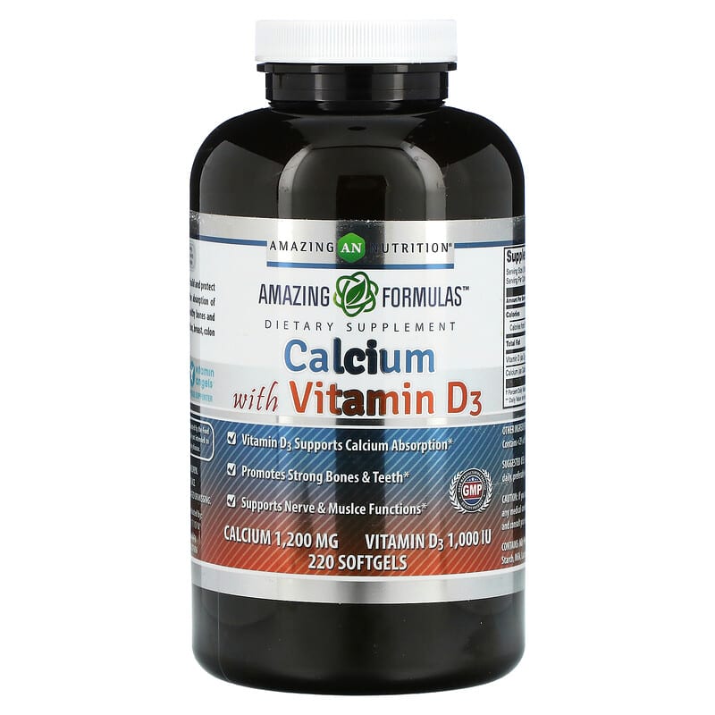 Amazing Nutrition Calcium with Vitamin D3 220 Softgels 810180029346