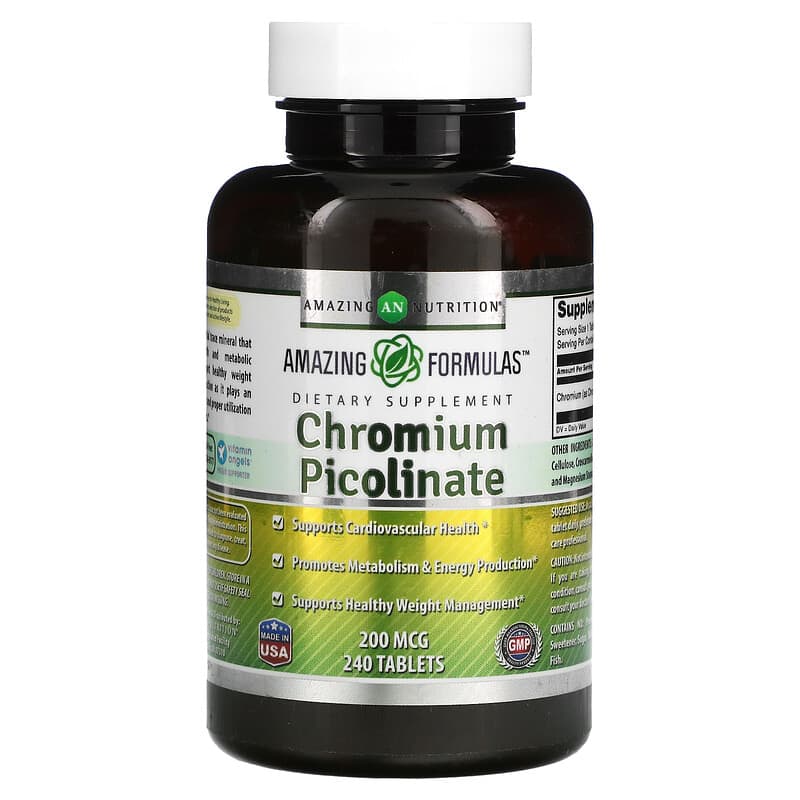 Amazing Nutrition Chromium Picolinate 200 mcg 240 Tablets 810180021791