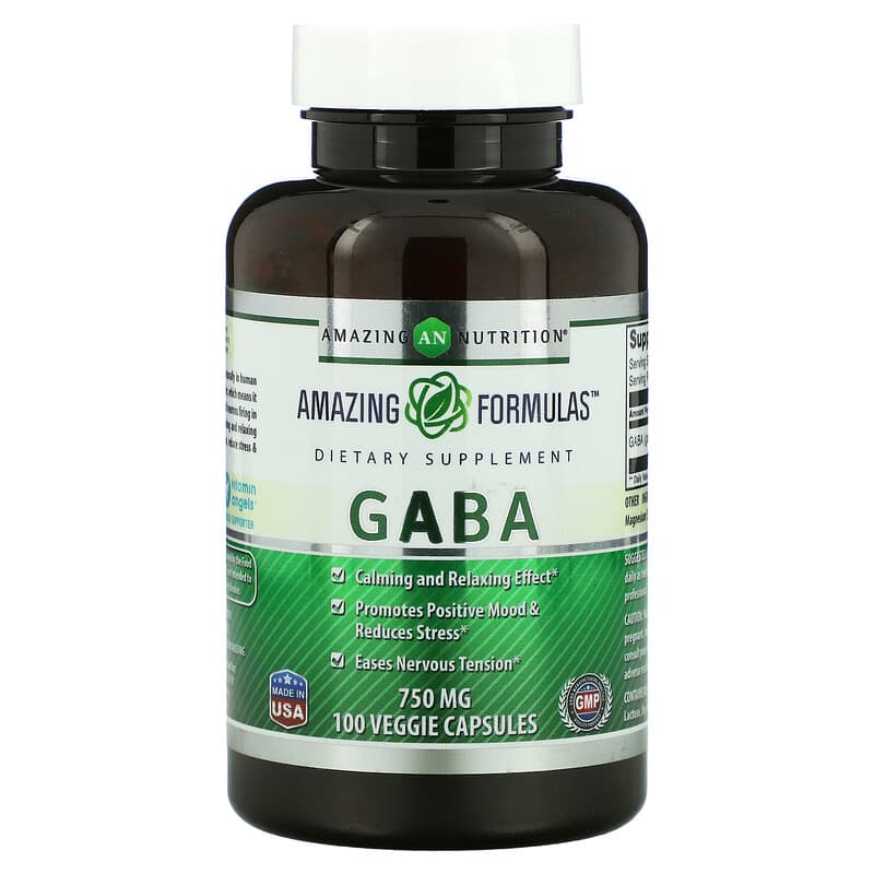 Amazing Nutrition Gaba 750 mg 100 Veggie Capsules 810180020435