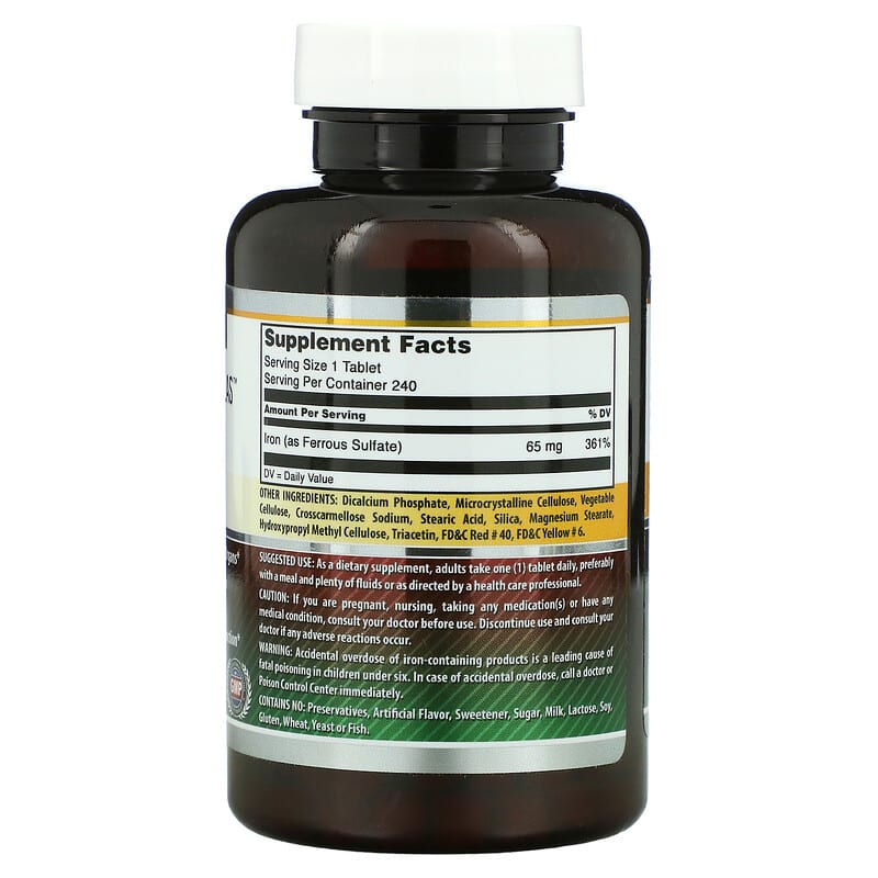 Amazing Nutrition, Iron As Ferrous Sulfate, 65 mg, 240 Tablets 810180022972