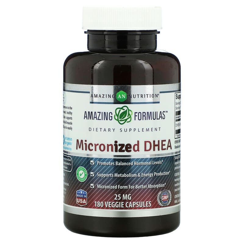 Amazing Nutrition Micronized DHEA 25 mg 180 Veggie Capsules 810180022507
