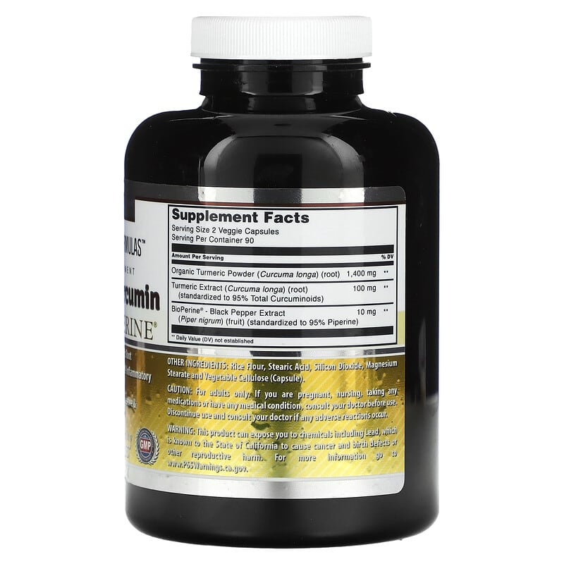 Amazing Nutrition, Turmeric Curcumin with BioPerine, 750 mg, 180 Veggie Capsules 810180029230