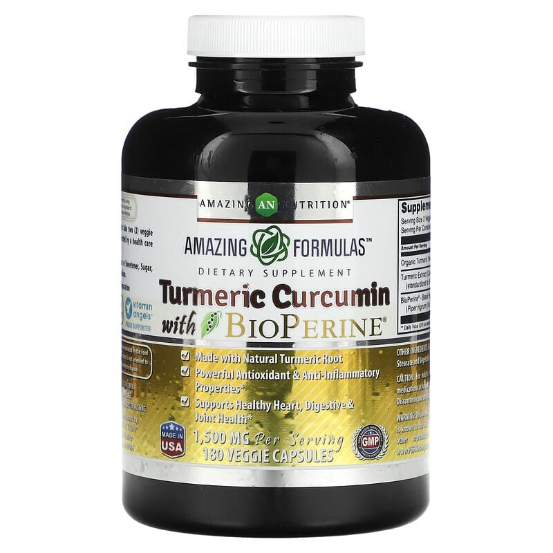 Amazing Nutrition Turmeric Curcumin with BioPerine 750 mg 180 Veggie Capsules 810180029230
